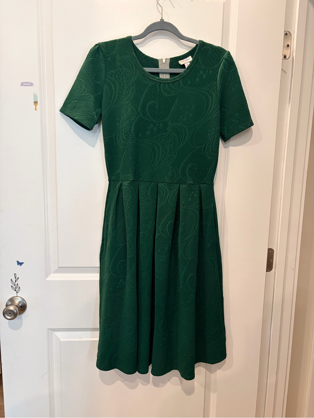 LuLaRoe Deep Green Textured Crewneck Dress with Back Zipper